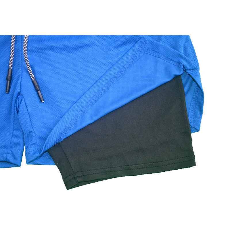 Pantalones cortos deportivos de doble capa para hombre, pantalones cortos deportivos 2 en 1 para entrenamiento de gimnasia, entrenamiento de secado rápido, trote, doble cubierta, verano