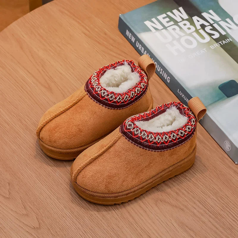 2025 nueva moda botines para niños suave invierno casual niñas zapatos de algodón Color sólido niños escuela botas de felpa zapatos cálidos