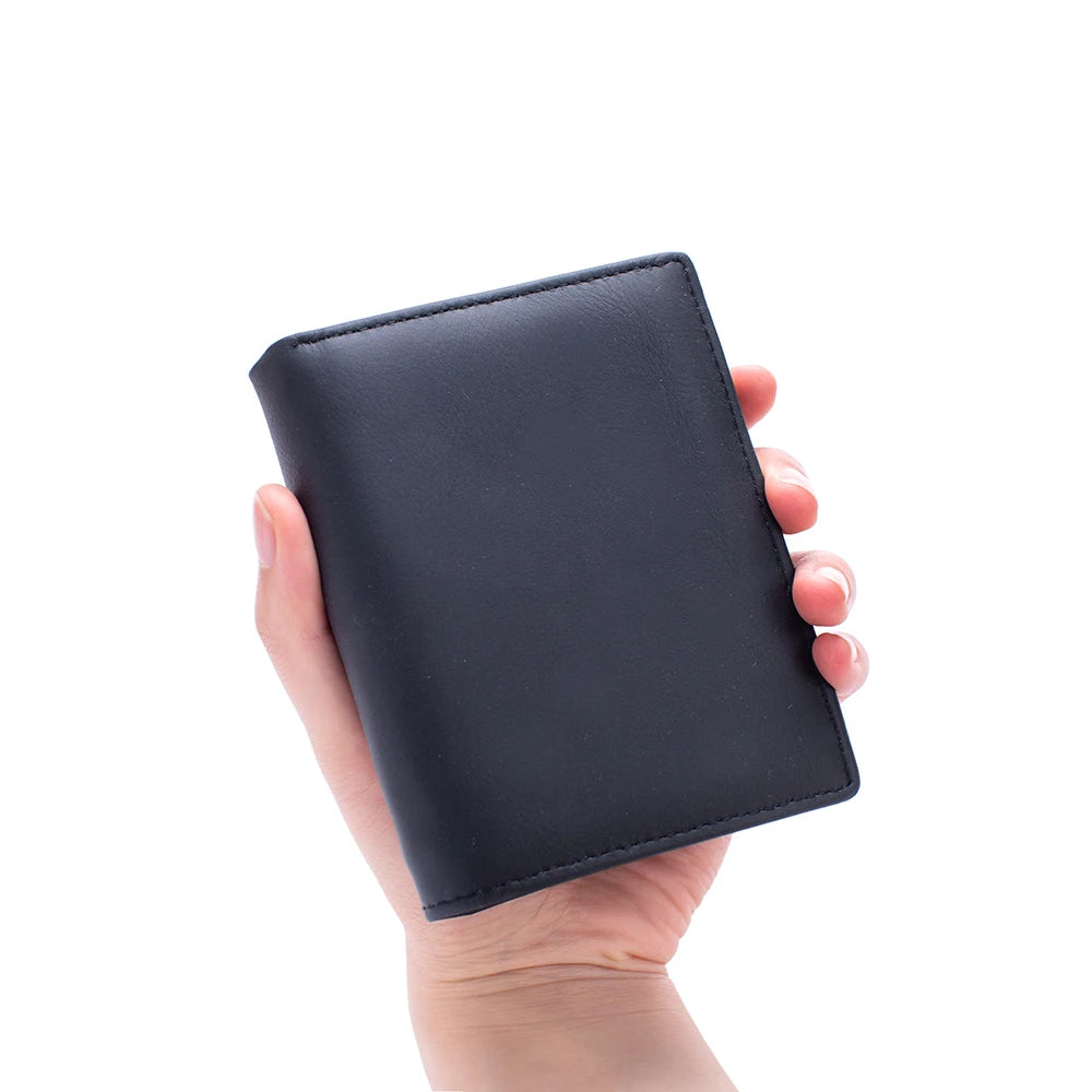 Cartera para hombre, billeteras de cuero genuino para hombre, monedero con cremallera, billeteras de negocios verticales, tarjetero antirrobo RFID, monedero