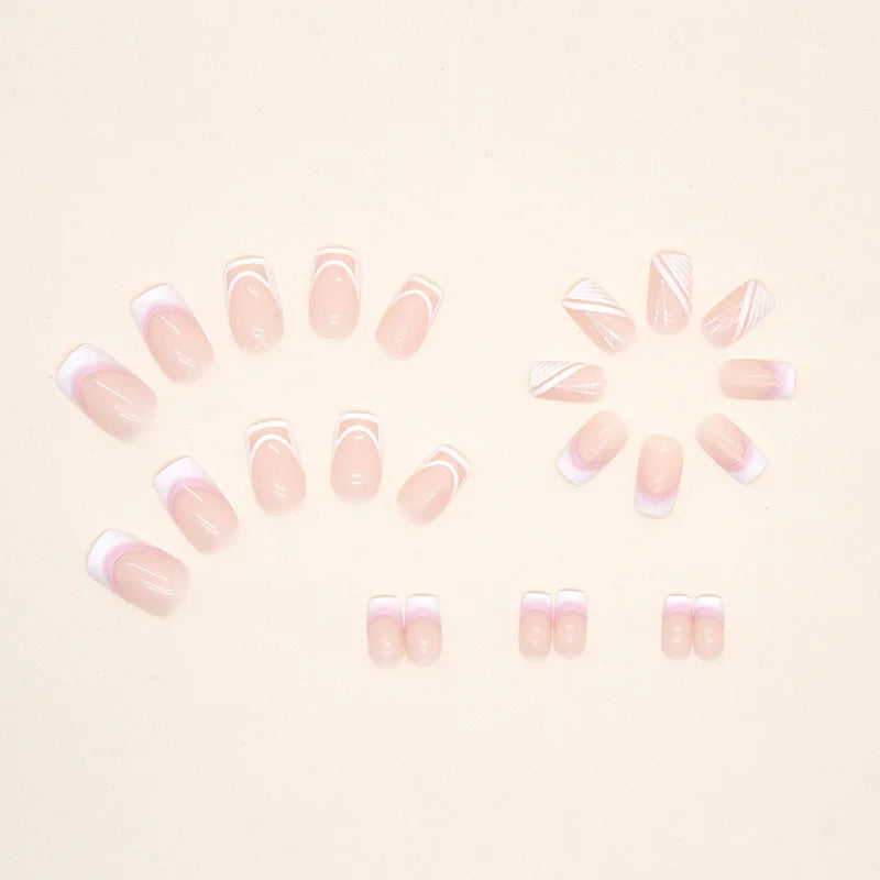 Dulce francés 24 Uds. De uñas postizas degradadas rosas, manicura de dedos artificiales brillantes, uñas postizas reutilizables para mujeres