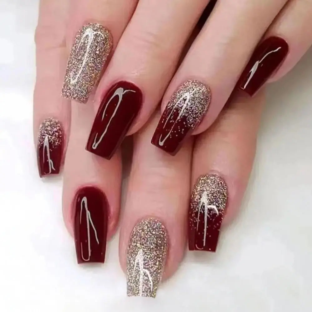 24 Uñas Postizas Degradadas Francesas Estilo Bailarina, Resistentes al Agua, Forma Ataúd Mediano, Uñas Falsas, Puntas de Uñas a Presión