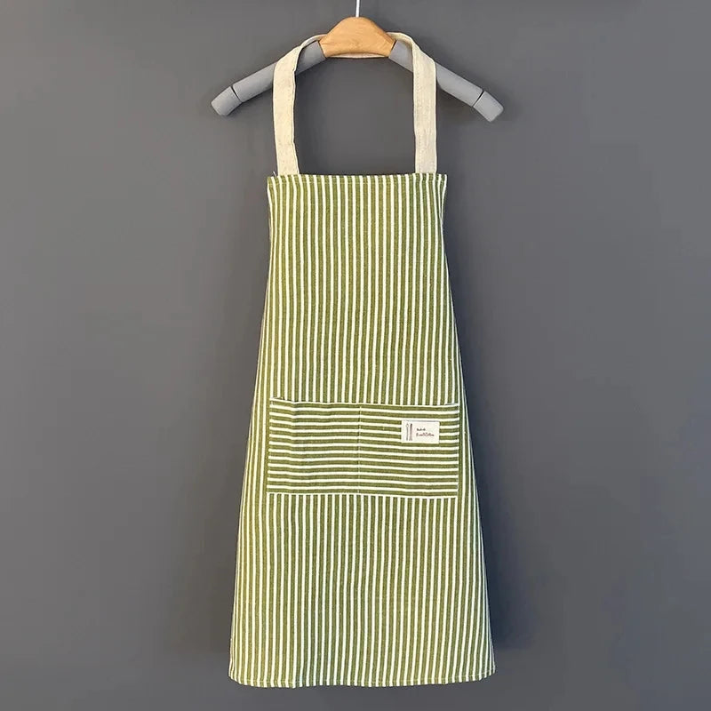 Delantal de lino a rayas para el hogar, sin mangas, cuello colgante, elasticidad ajustable, cocina, jardinería, delantal de estilo japonés nuevo