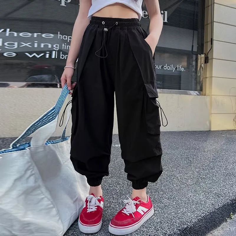 Pantalones Jogger Holgados para Niñas, Pantalones Cargo Casuales Rectos para Adolescentes, Pantalones de Moda para Niños con Bolsillos, Ropa Urbana para Niños Grandes de 5 a 14 Años