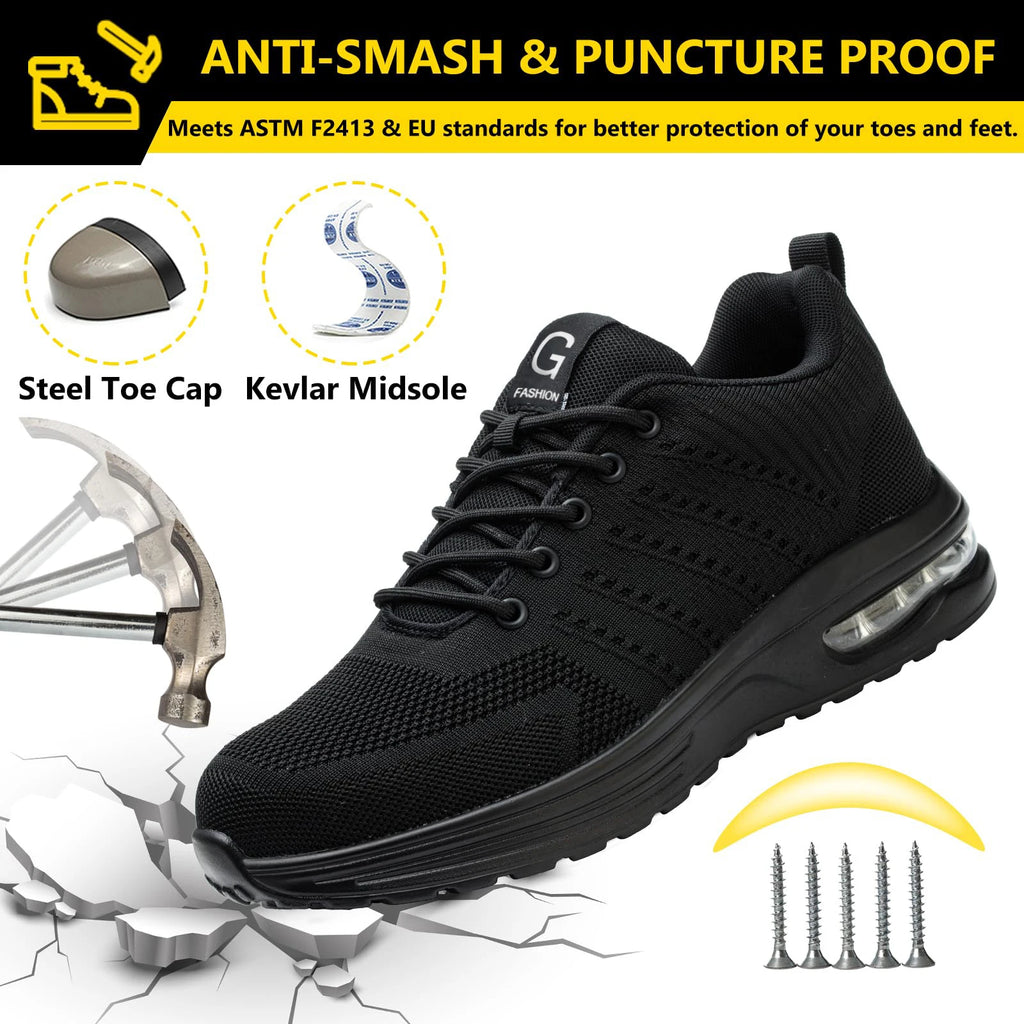 Zapatos de seguridad indestructibles para mujer, zapatos de trabajo con punta de acero antipinchazos, zapatillas ligeras antideslizantes con cojín de aire
