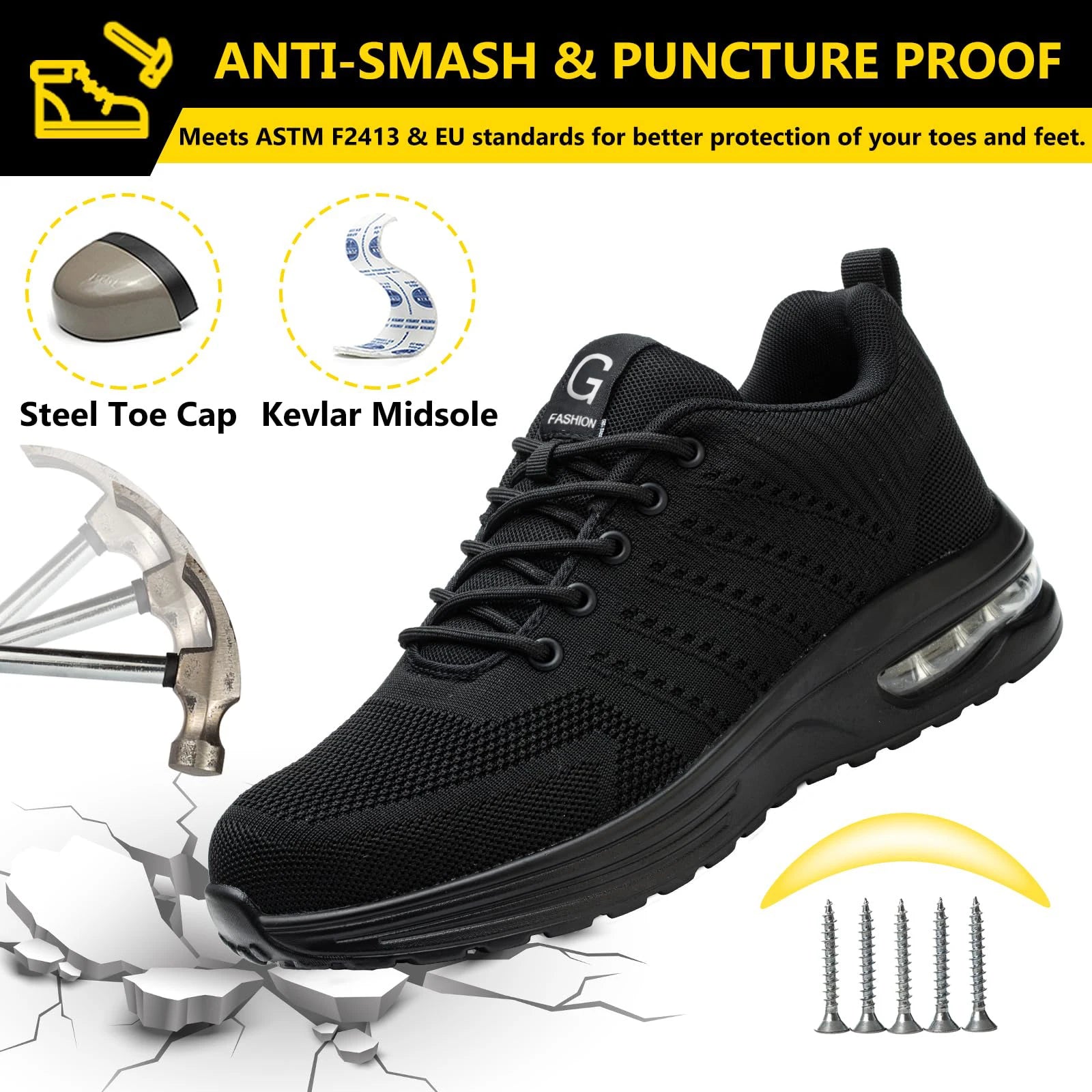 Zapatos de seguridad indestructibles para mujer, zapatos de trabajo con punta de acero antipinchazos, zapatillas ligeras antideslizantes con cojín de aire