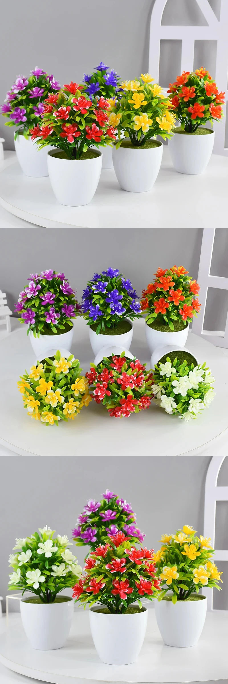 Flores Artificiales de Ciruelo de Cinco Hojas, Plantas Pequeñas en Maceta, Aptas para Interiores y Exteriores, Ideales para Decoración del Hogar y Bodas