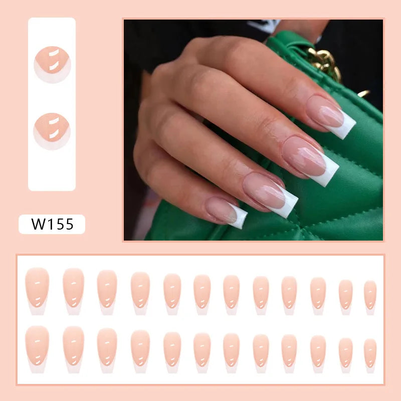 Dulce francés 24 Uds. De uñas postizas degradadas rosas, manicura de dedos artificiales brillantes, uñas postizas reutilizables para mujeres