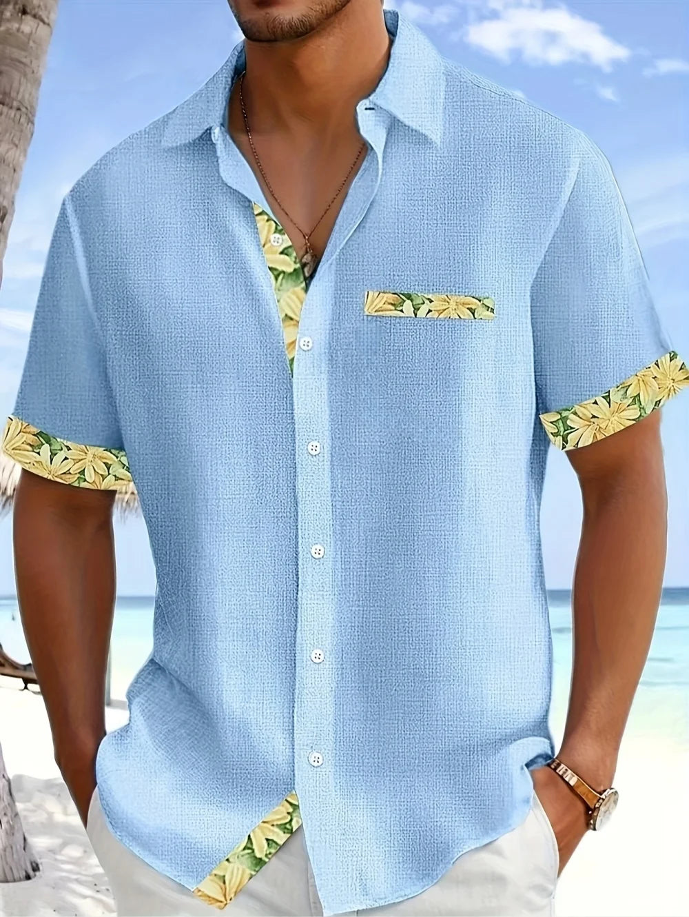 Camisa Ligera con Botones para Hombre, Estampado Retro, Manga Corta, Estilo Casual, Secado Rápido, Ropa Hawaiana para Vacaciones