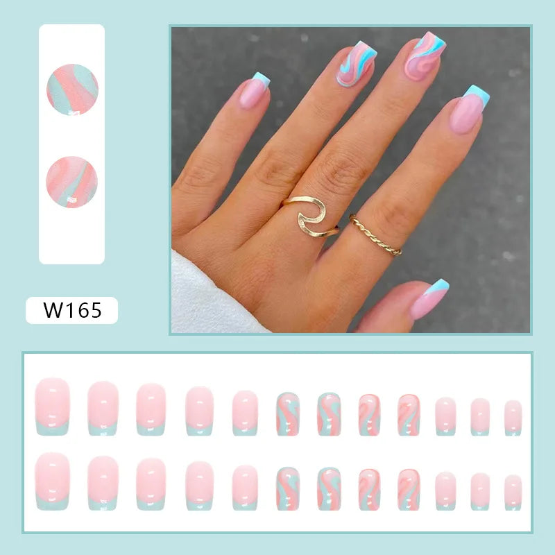 Dulce francés 24 Uds. De uñas postizas degradadas rosas, manicura de dedos artificiales brillantes, uñas postizas reutilizables para mujeres