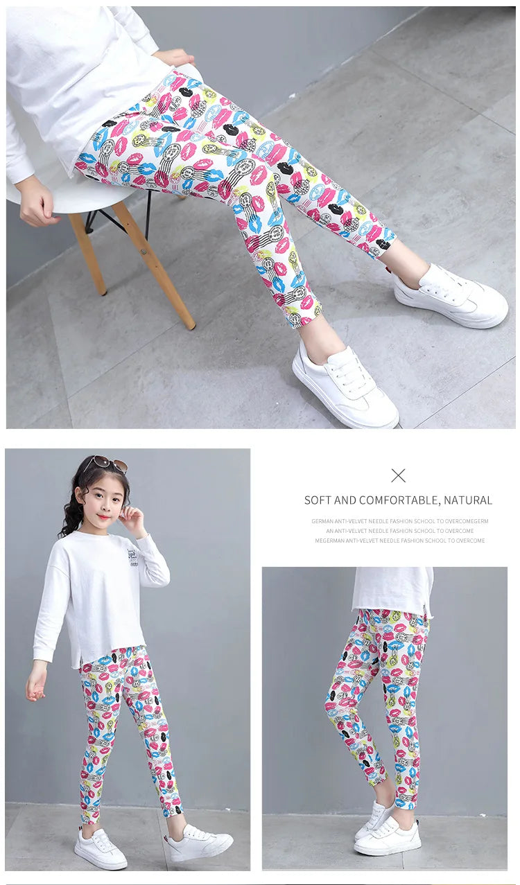 Little maven, novedad de 2024, mallas con flores de dibujos animados, pantalones para niños, pantalones encantadores para primavera y otoño para niños de 2 a 7 años