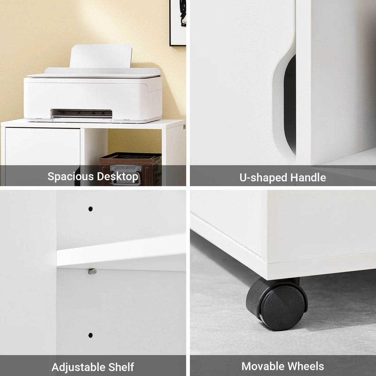 SoBuy FBT105-W mesa impresora con 2 cajones y 1 puerta archivos armario rollo contenedor carrito de oficina carrito lateral contenedor de oficina Blanco