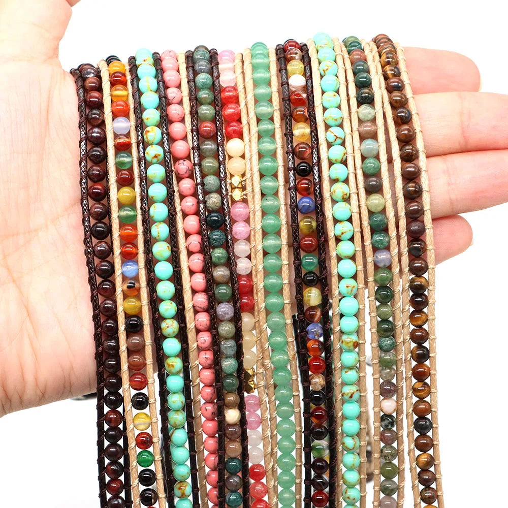 Pulsera de cuentas bohemias de piedra Natural, lapislázuli, 2 hebras, brazalete tejido de cuerda de cuero multicapa para mujeres y hombres, regalo de joyería