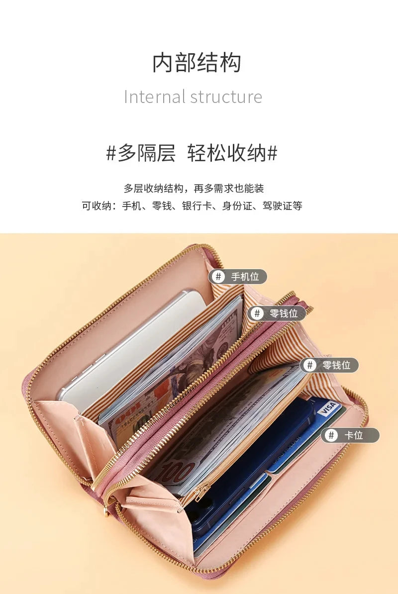 Cartera larga para mujer, monederos con borlas, tarjetero, billeteras con doble cremallera, bolso de mano de cuero Pu, bolso de lujo para dinero y teléfono