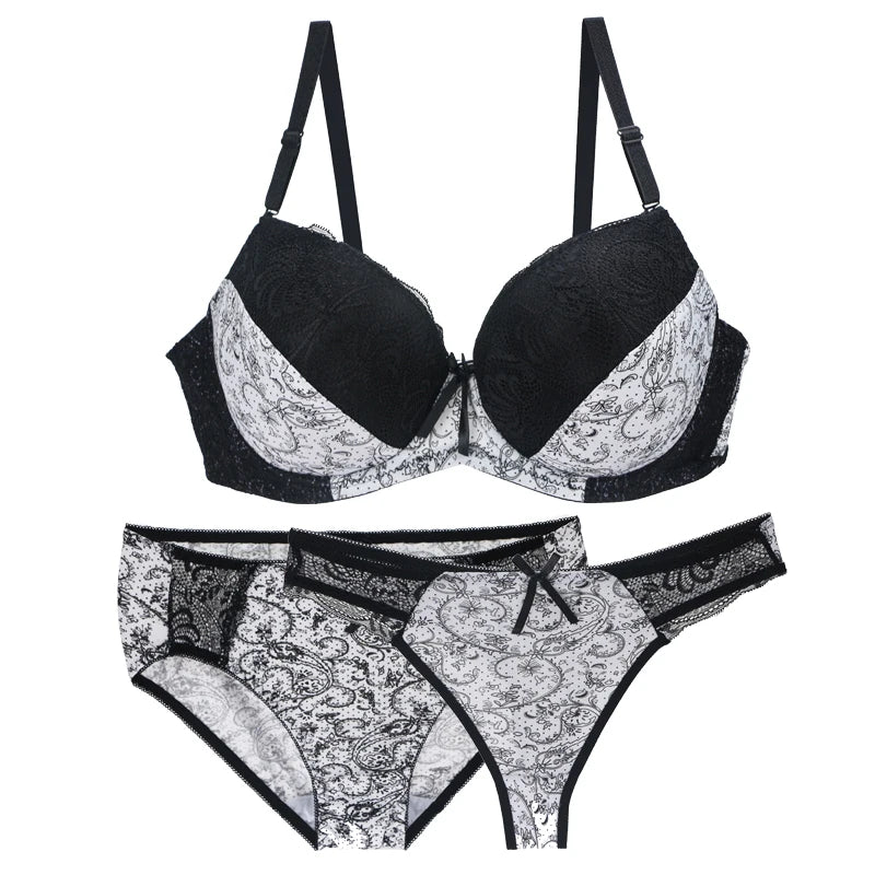 Neell-Conjunto de sujetador de realce sin costuras para mujer, ropa interior de 3 piezas, copa BCDEF, Beige, negro, azul, morado, rojo, blanco, lencería de talla grande