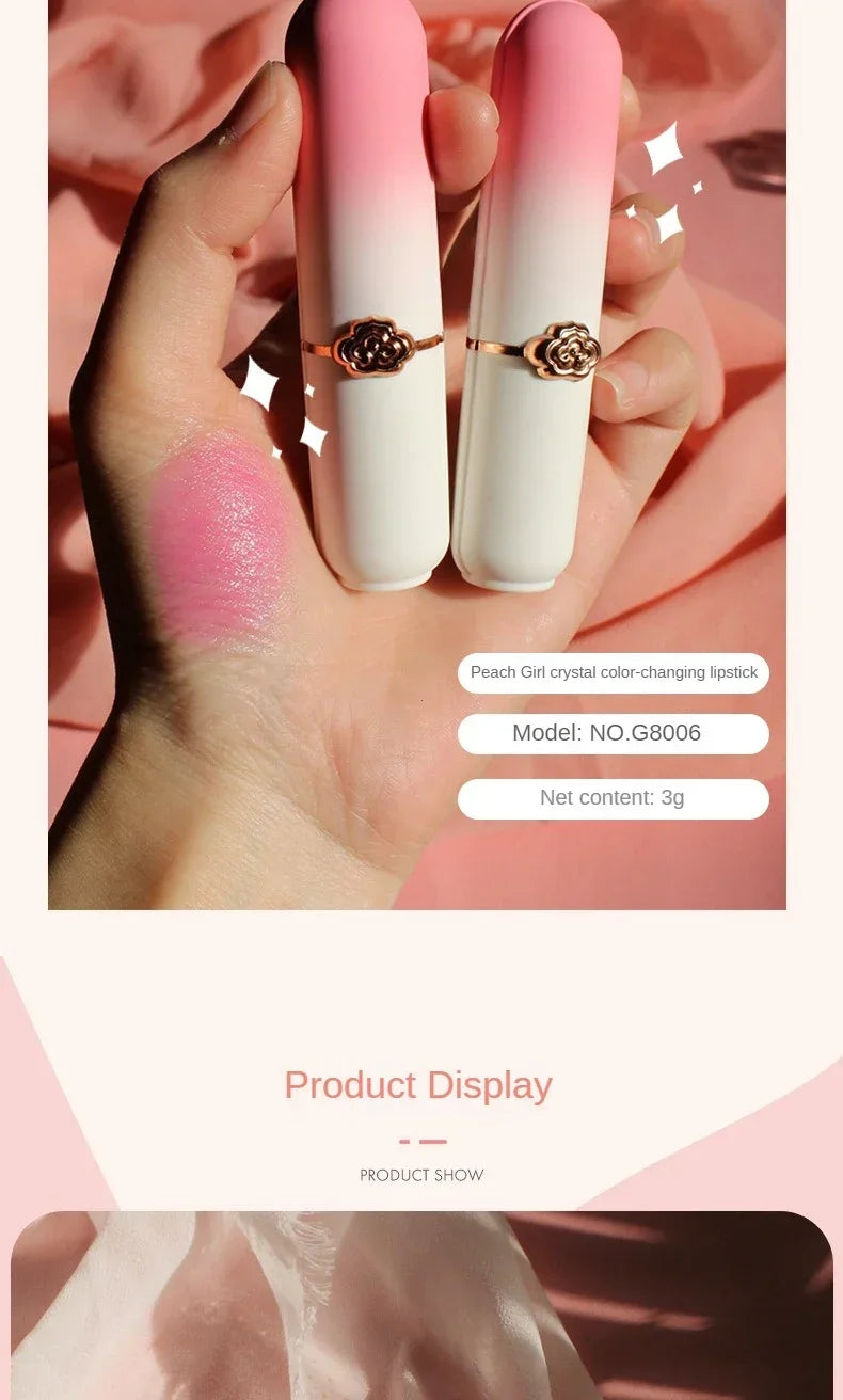 Bálsamo labial de Color melocotón, lápiz labial con cambio de temperatura de cristal, brillo de labios hidratante de larga duración, maquillaje, cuidado de labios, cosmético de reparación