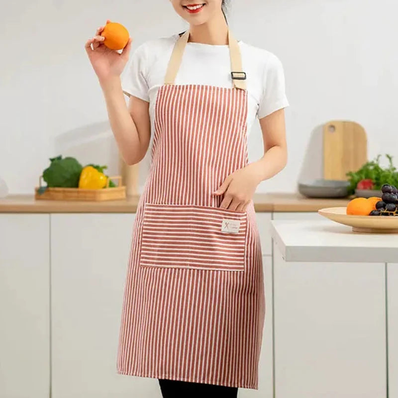 Delantal de lino a rayas para el hogar, sin mangas, cuello colgante, elasticidad ajustable, cocina, jardinería, delantal de estilo japonés nuevo