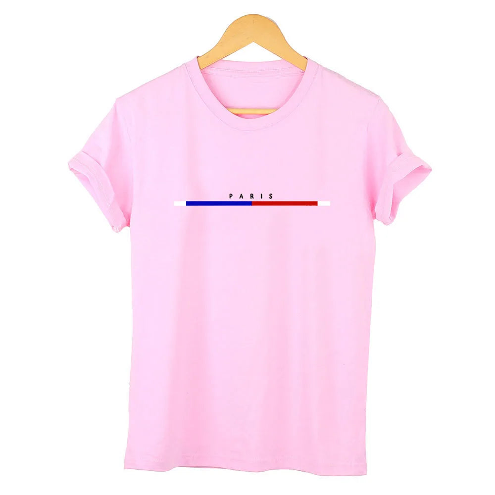 Camiseta 100% de algodón para mujer, Top de manga corta a la moda de París, camisa holgada de talla grande, camisetas de manga corta para mujer