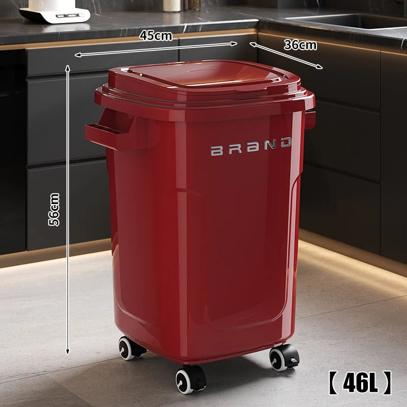 Contenedor de Basura de Cocina de Gran Capacidad con Ruedas y Tapa para Uso Doméstico y Comercial, Fácil de Mover, No Es Necesario Agacharse