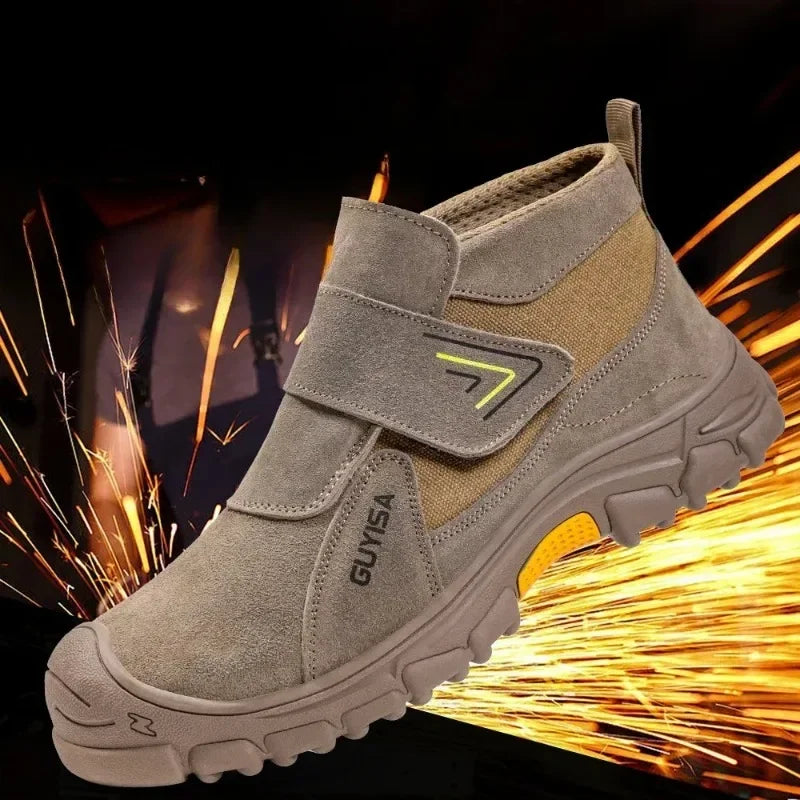 Nuevos zapatos de seguridad antigolpes y antipinchazos para hombres y mujeres, botas protectoras, zapatos de gamuza resistentes al desgaste, antiescaldaduras