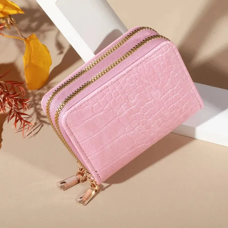 Cartera elegante para mujer con múltiples tarjetas: bolso de mano seguro con doble cremallera |   Monedero casual de cuero PU con bolso de tarjeta de cocodrilo de almacenamiento de estilo