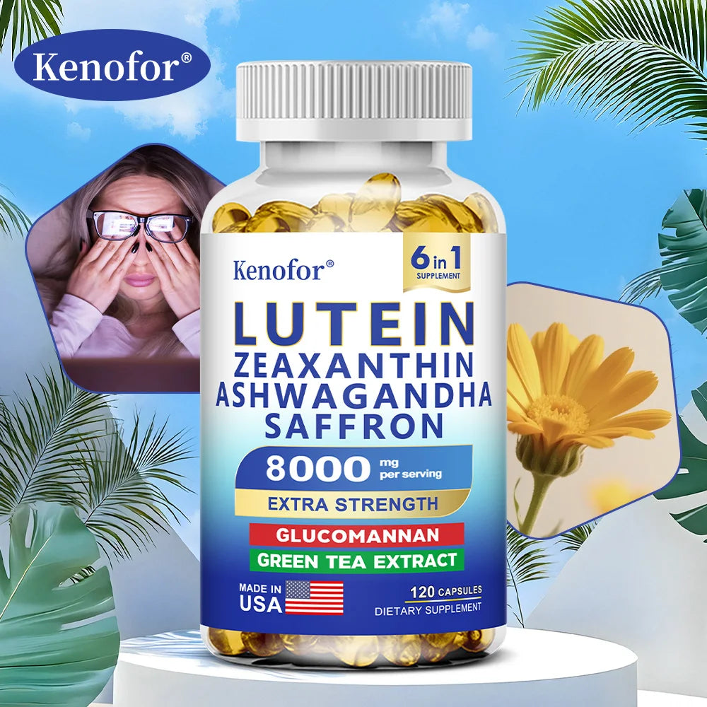Suplemento de Luteína y Zeaxantina 8000 Mg, Vitaminas para la Vista con Azafrán para Adultos, Suplemento para la Salud Ocular, para Apoyar la Visión y el Cuidado de los Ojos