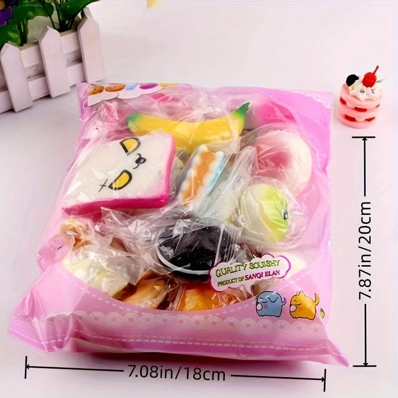 Nuevo 10 Uds. Juguete Squishies medio Mini juguetes de pan suave llave pastel de plátano tostada juguete blando juguetes Kawaii paquete blando juguete al azar