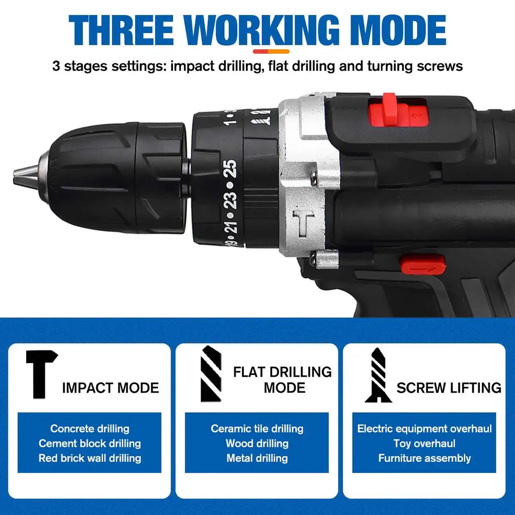Taladro de impacto inalámbrico de 21V, destornillador eléctrico, taladro percutor eléctrico, Mini taladro manual inalámbrico, herramientas eléctricas con batería de iones de litio