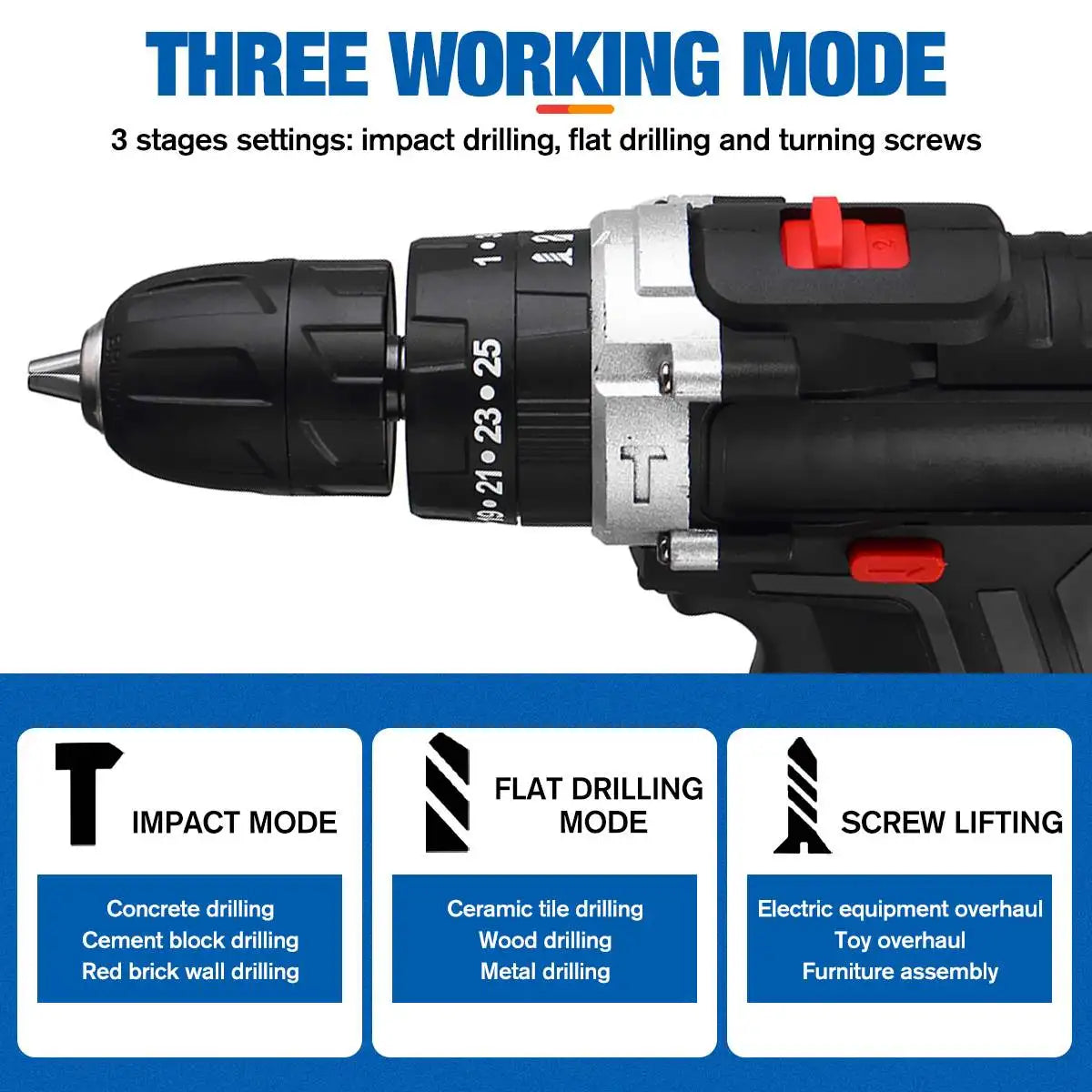 Taladro de impacto inalámbrico de 21V, destornillador eléctrico, taladro percutor eléctrico, Mini taladro manual inalámbrico, herramientas eléctricas con batería de iones de litio