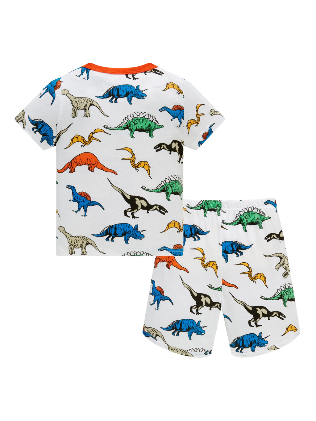 Ropa de dormir para niños de 1 a 8 años, pijamas de dinosaurio de dibujos animados con estampado completo de algodón de verano, conjunto básico de manga corta para uso diario