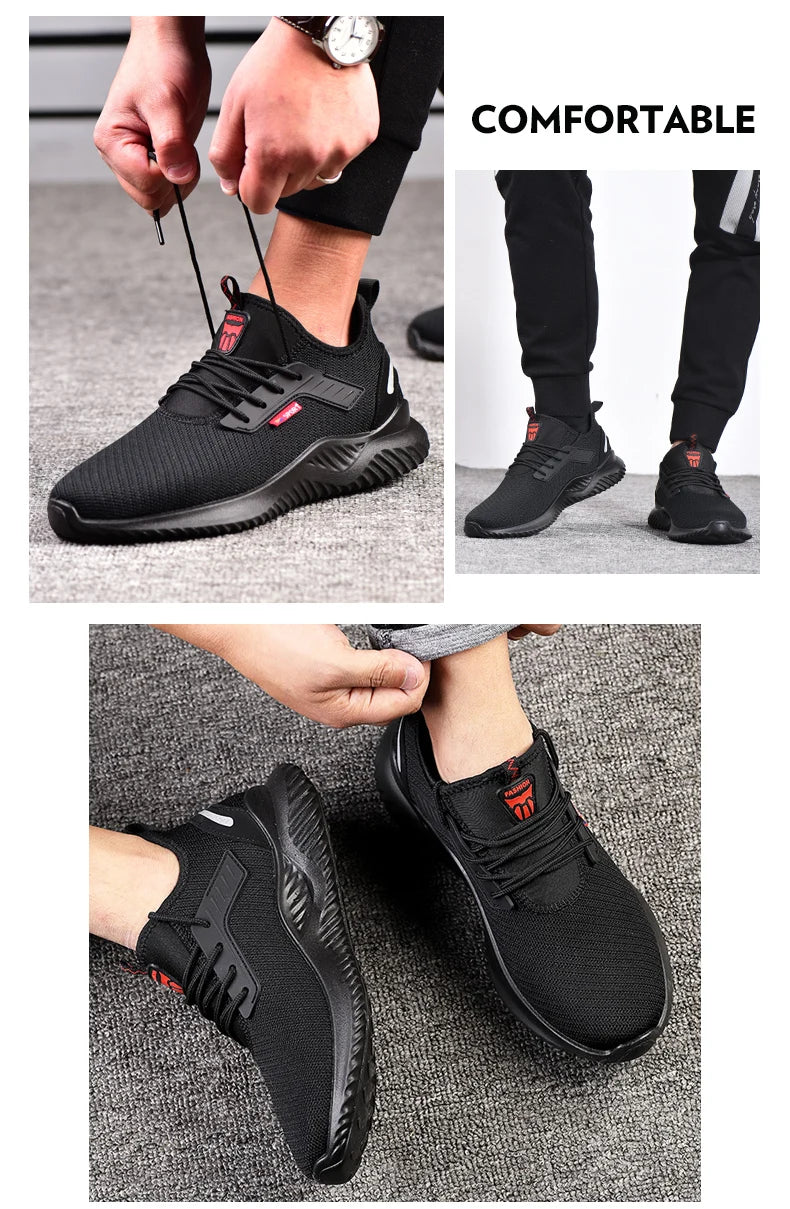 Zapatillas de trabajo con punta de acero para hombre, zapatos de seguridad, botas de trabajo a prueba de perforaciones, calzado Indestructible de moda