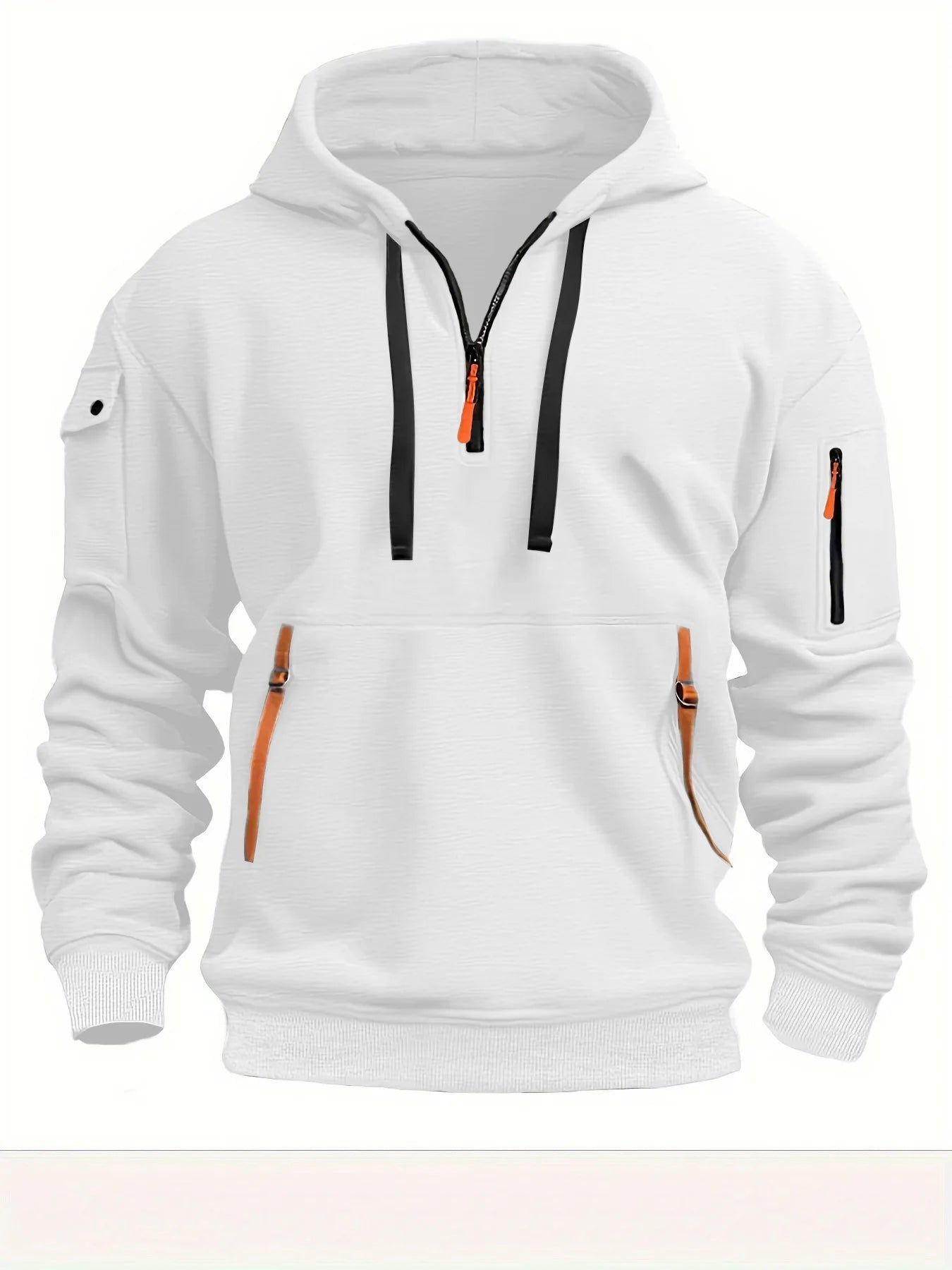 Sudadera deportiva informal para hombre, jersey de manga larga de Color sólido a la moda para primavera y otoño con bolsillo en el brazo y cuerda de tracción de talla grande