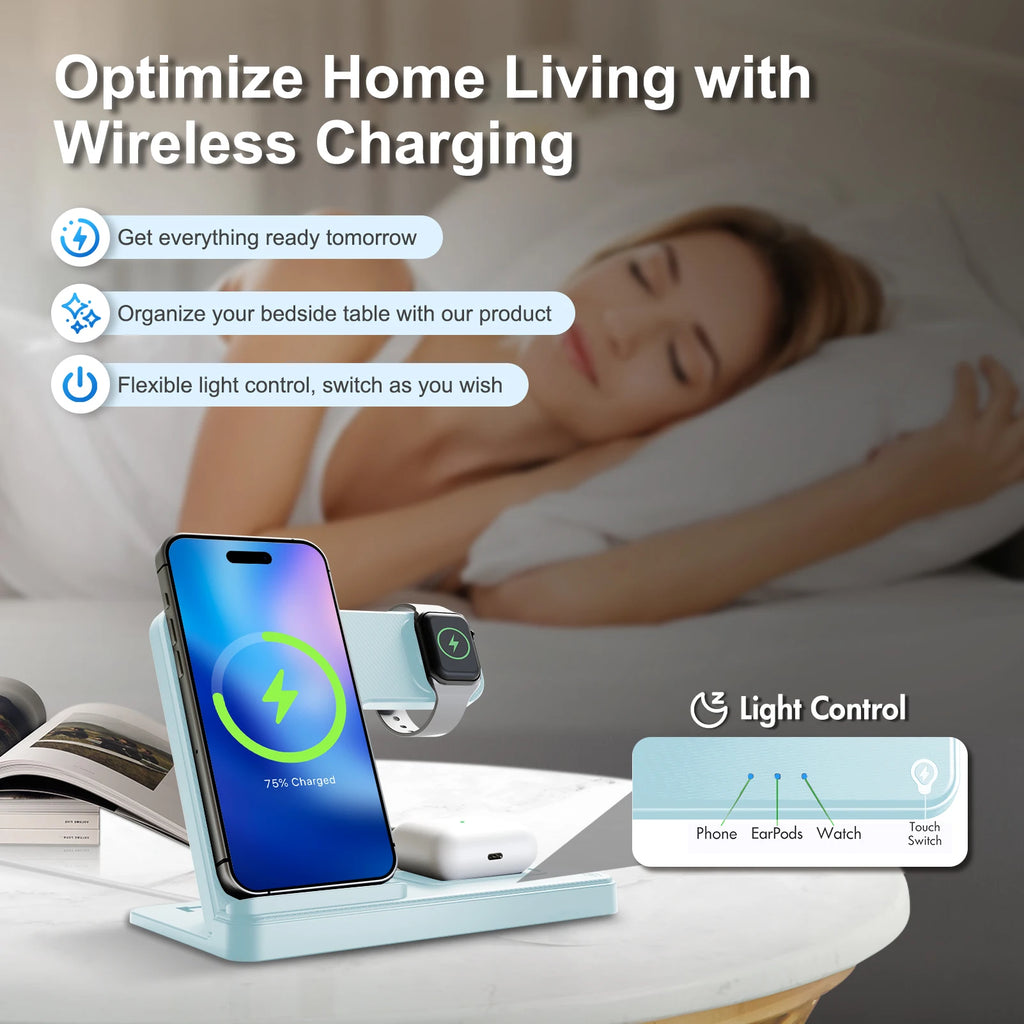 Soporte de cargador inalámbrico magnético 3 en 1, estación de carga rápida de 15W, múltiples dispositivos para iPhone 15 14 13 8 Apple Watch Airpods