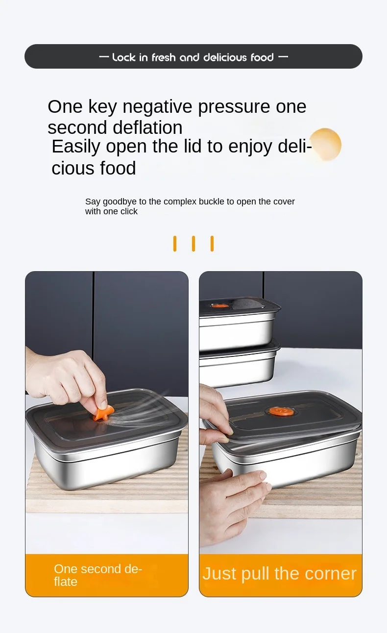 Crisper de acero inoxidable 304, fiambrera, fiambrera sellada a prueba de fugas, caja de almacenamiento para refrigerador y congelador, fiambrera para acampar