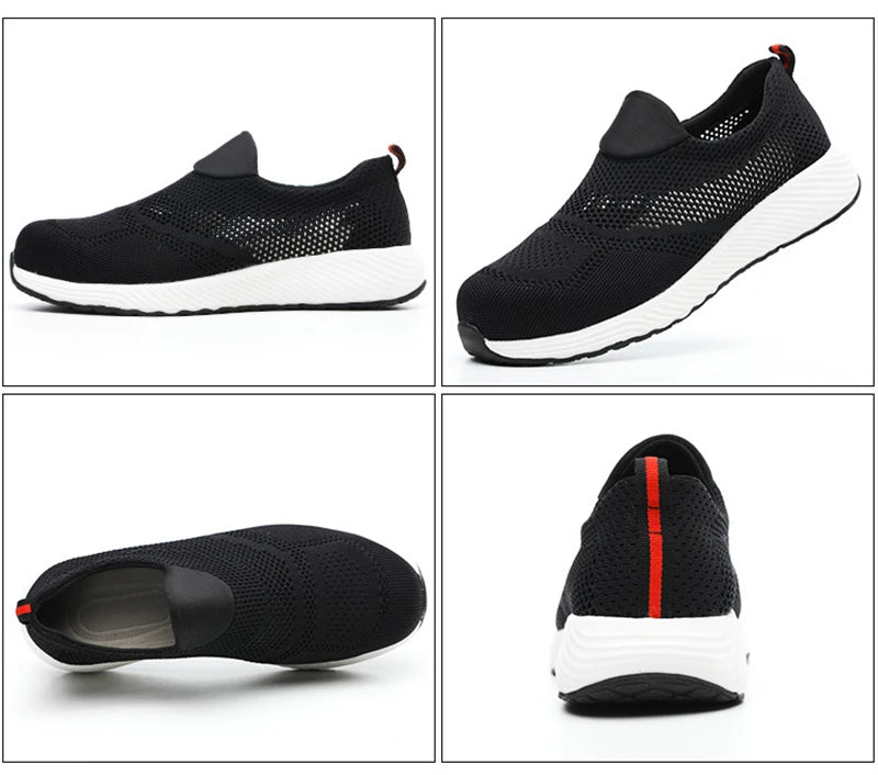 Zapatillas de trabajo ligeras de malla de verano, zapatos de seguridad protectores con punta de acero para el trabajo, zapatos de construcción transpirables para hombres y mujeres, botas de trabajo para hombres