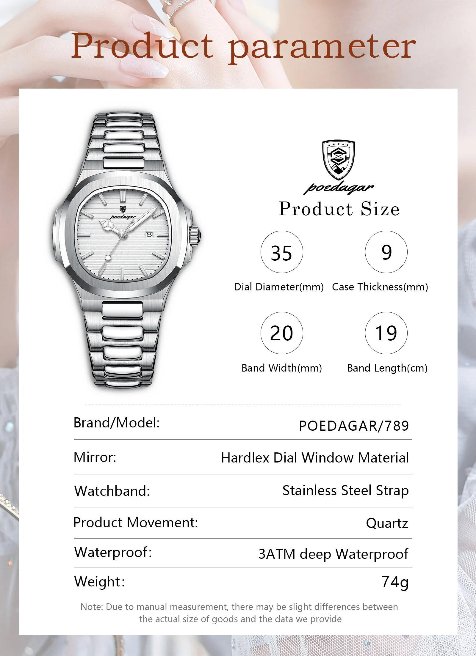 POEDAGAR, reloj de pulsera exquisito para mujer, resistente al agua, fecha luminosa, relojes de moda para mujer, reloj de cuarzo de acero inoxidable para mujer