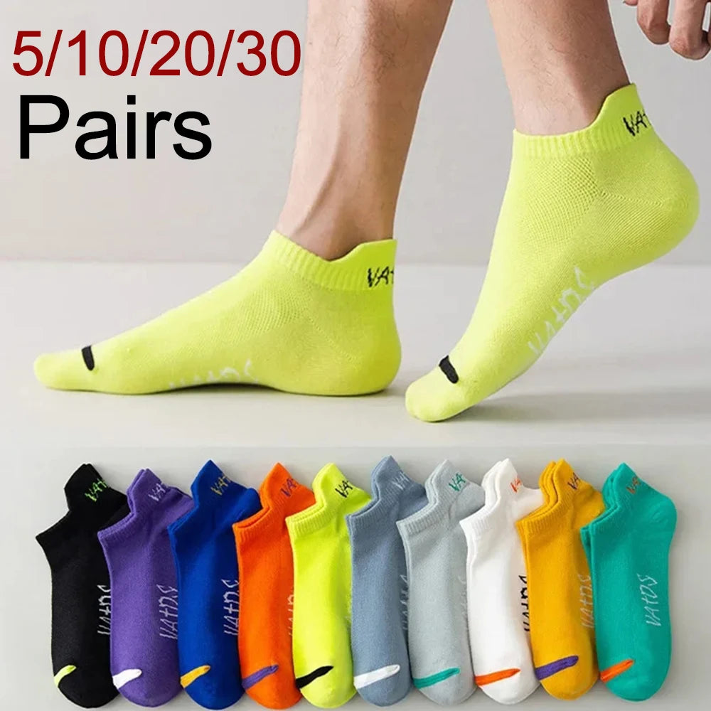 5/10/20/30 pares de calcetines tobilleros para hombre, calcetines invisibles transpirables con letras a la moda, estilo deportivo, a prueba de olores, absorbentes del sudor