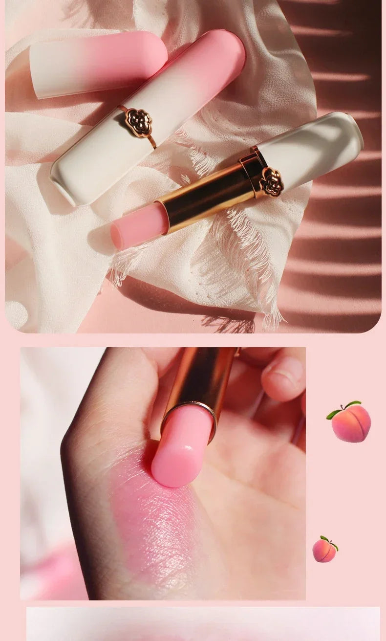 Bálsamo labial de Color melocotón, lápiz labial con cambio de temperatura de cristal, brillo de labios hidratante de larga duración, maquillaje, cuidado de labios, cosmético de reparación