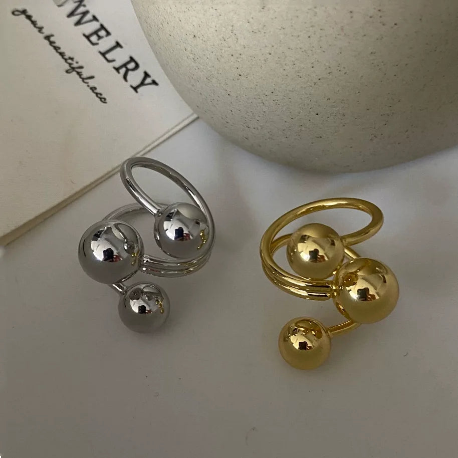 Anillos con forma de bola de diseño Irregular de tres capas con personalidad de Metal Punk exagerada para mujer, anillos ajustables simples a la moda, regalo