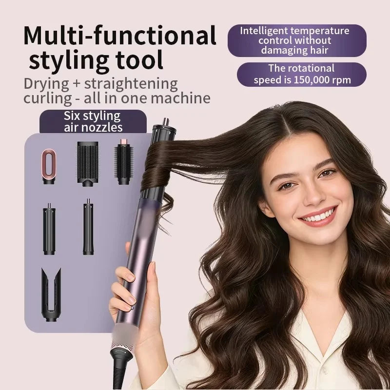 Secador de Pelo de Alta Velocidad 6 en 1, 150000 RPM, Secador Iónico con Difusor, Secado Rápido para Cabello Grueso y Rizado, Regalo para Mujeres