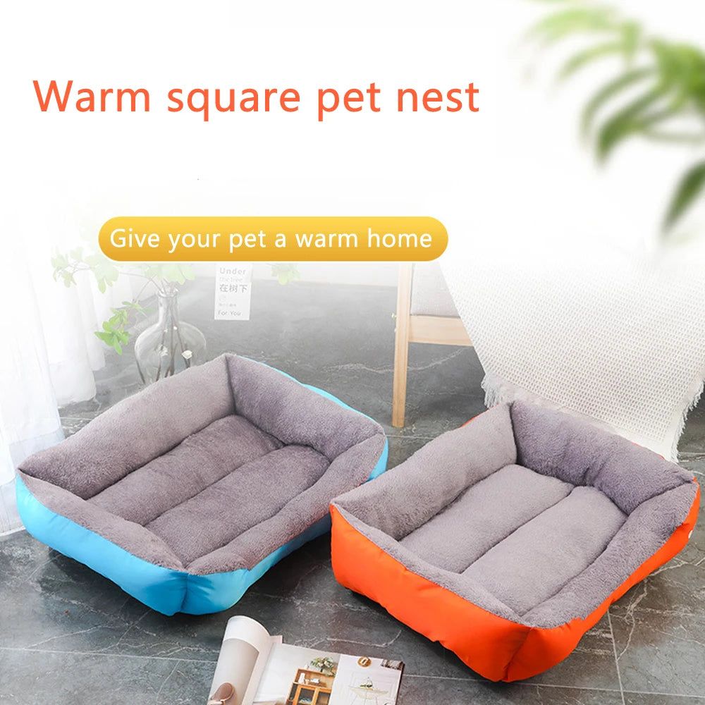 Sofá cuadrado suave para perros grandes, cojín elástico para casa de perros, cama mediana cálida para invierno, perrera lavable para gatos, accesorios para el hogar