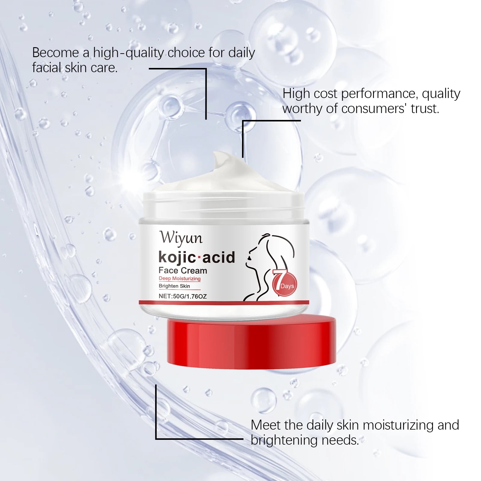 Crema blanqueadora de ácido kójico, pigmento iluminador de la piel, melanina, aclara las manchas oscuras, elimina la mejora la embotamiento, tono uniforme, hidratante facial