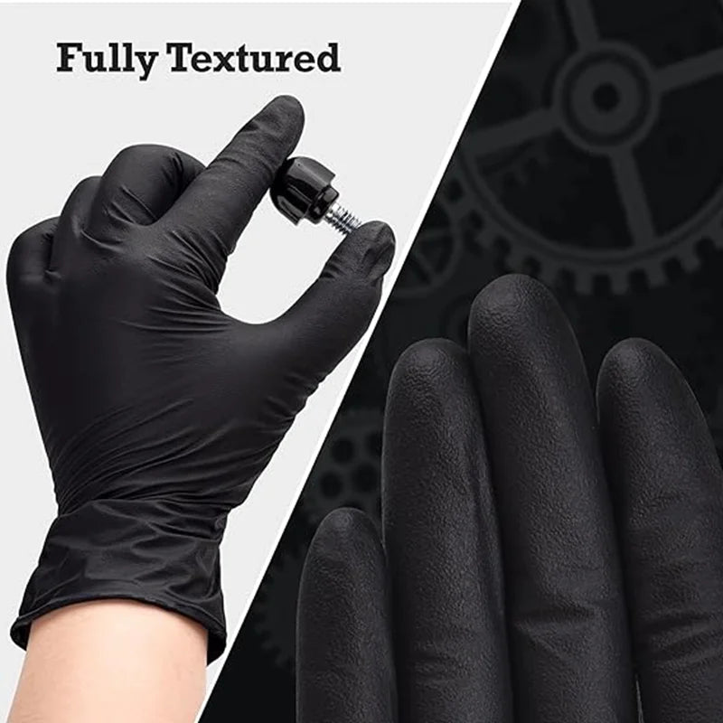 Guantes de nitrilo negros desechables, guantes de limpieza duraderos y gruesos para el hogar, para cocina, teñido del cabello, tatuaje, 20/50/100 Uds.