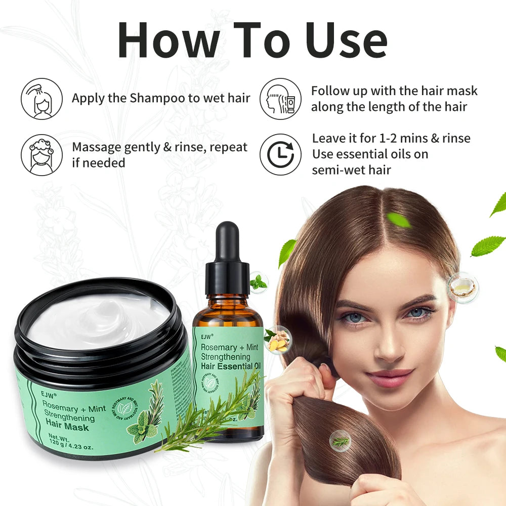 Champú de Romero, Acondicionador, Mascarilla Capilar y Aceite para Cabello Fino, Nutre las Raíces del Cabello y Fortalece el Cabello Fino