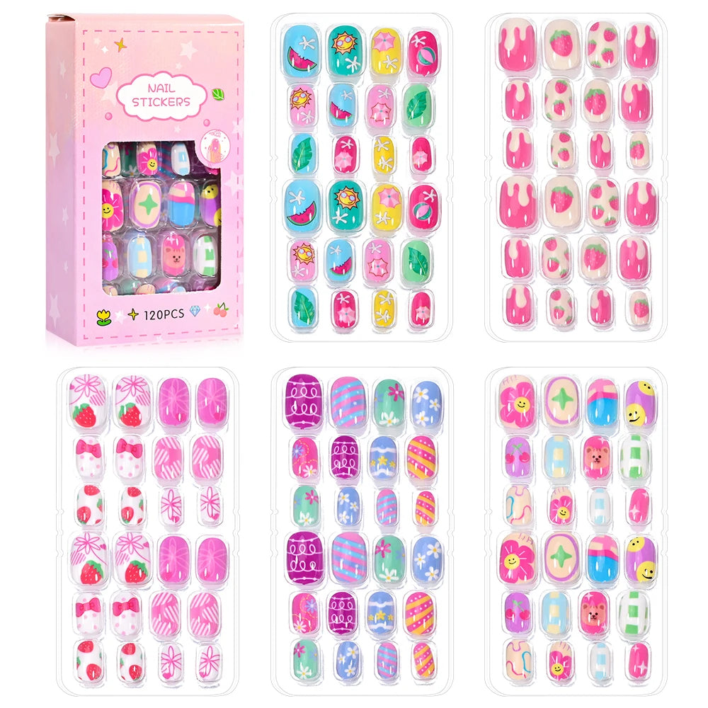 120 unids/set lindo dibujo en uñas Rosa degradado fresa princesa amor corazón estrellas puntas de uñas decoraciones de uñas para niñas