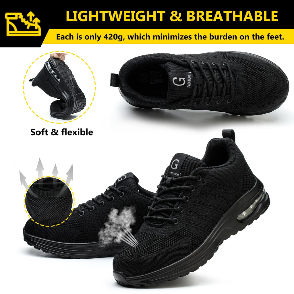 Zapatos de seguridad indestructibles para mujer, zapatos de trabajo con punta de acero antipinchazos, zapatillas ligeras antideslizantes con cojín de aire