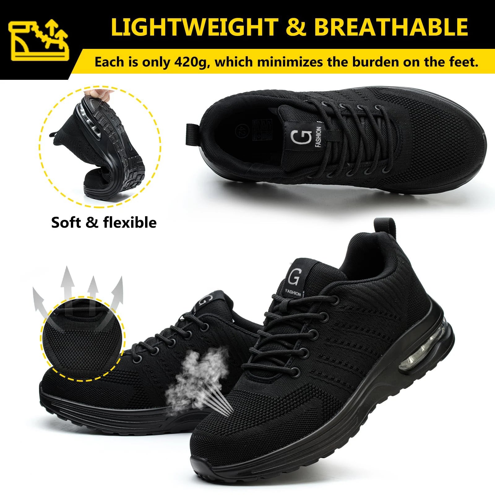 Zapatos de seguridad indestructibles para mujer, zapatos de trabajo con punta de acero antipinchazos, zapatillas ligeras antideslizantes con cojín de aire