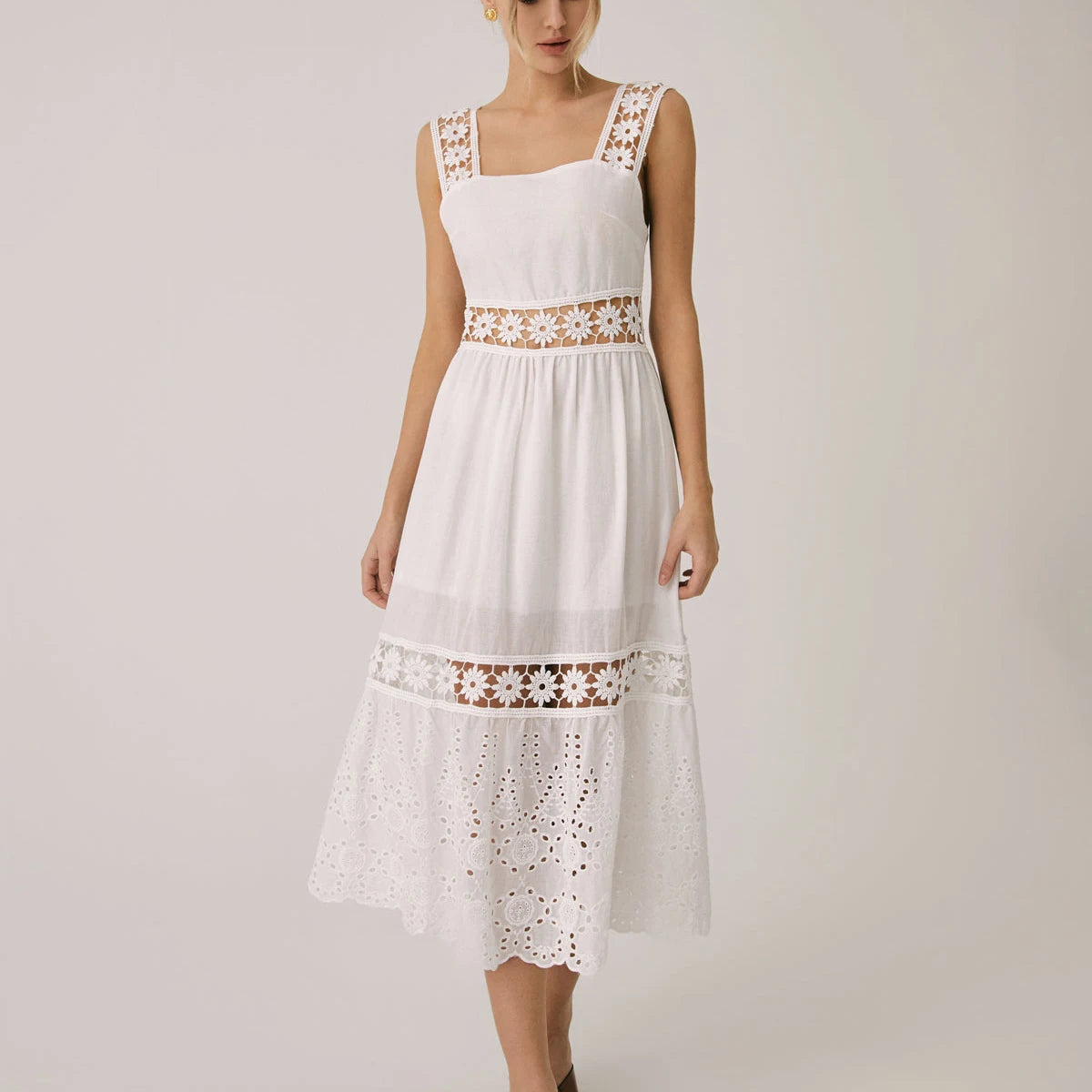 Ashgaily White Dress Women Halter Cotton Long Dress Lace Elegant Party Outfits Ladies Sexy Club Clothes