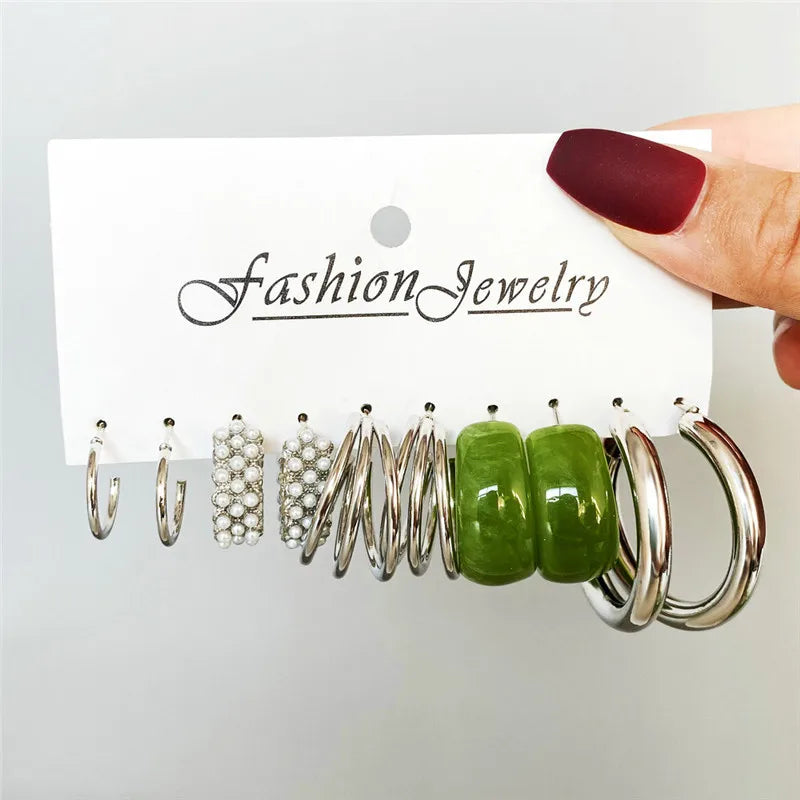 Conjunto de pendientes de aro bohemios de círculo grande para mujer, pendiente de perla Vintage bohemio de Color dorado, pendientes de circonita con forma de corazón, regalos de joyería