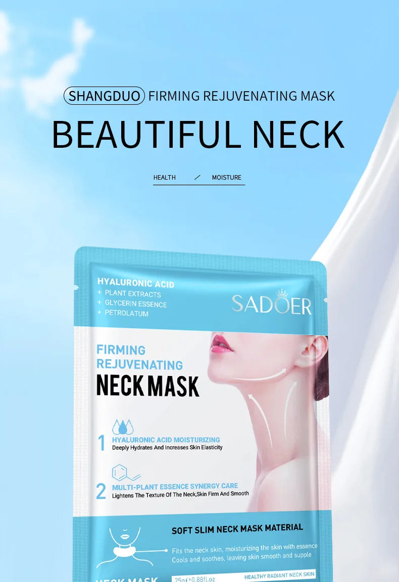 10 Uds SADOER ácido hialurónico máscara de cuello colágeno reafirmante máscaras de cuello nutritivo brillo belleza hidratante cuellos cuidado de la piel