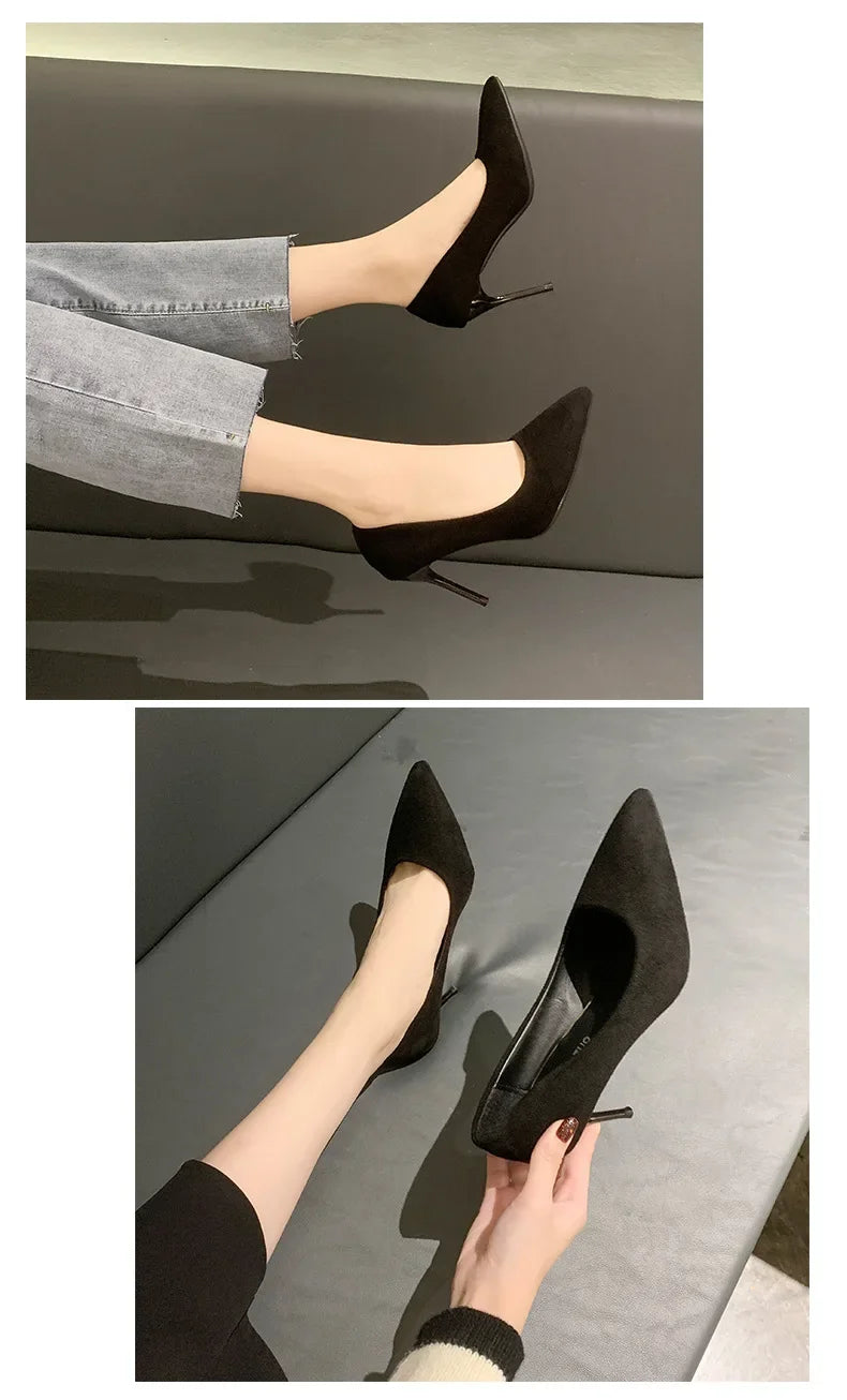 Primavera y otoño nuevos tacones altos negros Mujer boca poco profunda puntiaguda delgada con temperamento Sexy Zapatos individuales Zapatos De Mujer
